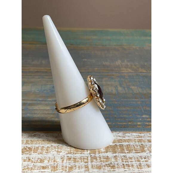 Gold Tone Fashion Amethyst & Crystal Marquise Ring - Picture 3 of 4